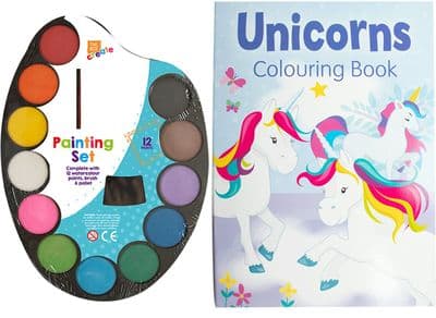 Unicorn Children's Colouring Book and Watercolour Paint Set Kids Stocking Filler