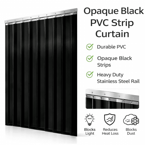 2mm x 200mm PVC Strip Curtain Kit BLACK OPAQUE
