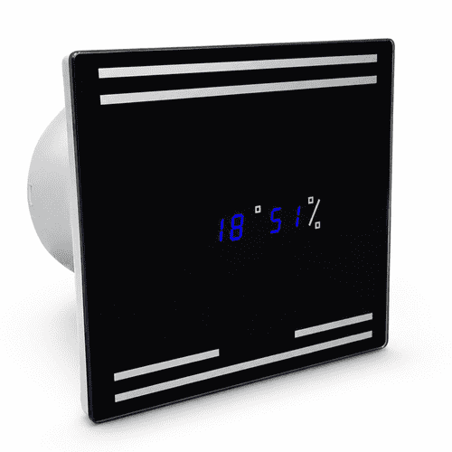 AirTech-UK 100mm (4 Inch) Black Glass Bathroom Extractor Fan with Humidistat & Timer – Silent Ventil