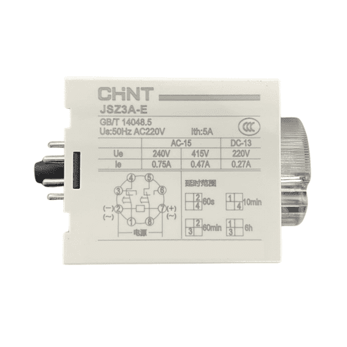 Chint JSZ3A-E Time Delay Relay 220V AC | Adjustable Timer Relay 0.5s–6h | 8-Pin Plug-In DPDT Relay