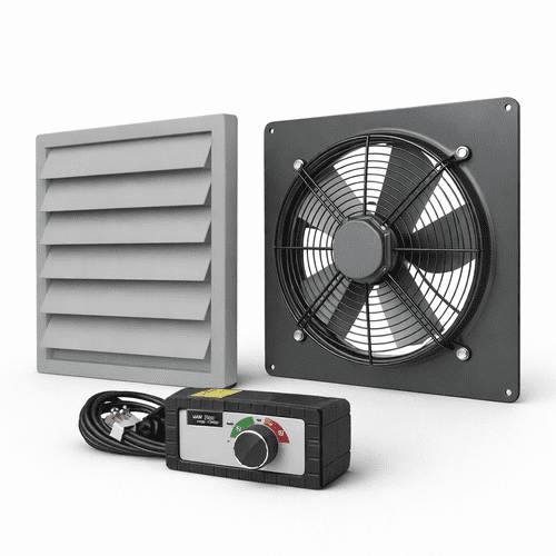 Commercial Extractor Fan & Gravity Grille Set with Plug in 2000w Fan Speed Controller
