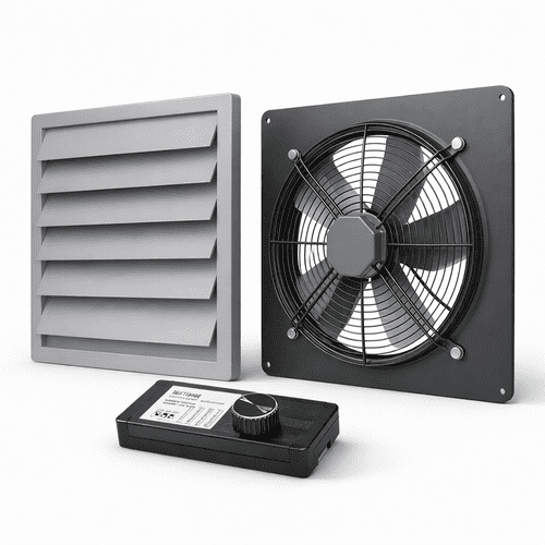 Commercial Industrial Extractor Fan & Gravity Grille Set with 2000W Fan Speed
