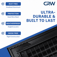 CRW Fixed Louvre Grilles, Aluminum with Screen - Anodized Aluminium Black Powder Coated
