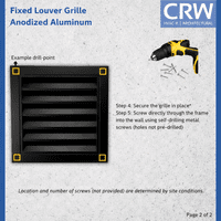 CRW Fixed Louvre Grilles, Aluminum with Screen - Anodized Aluminium Black Powder Coated
