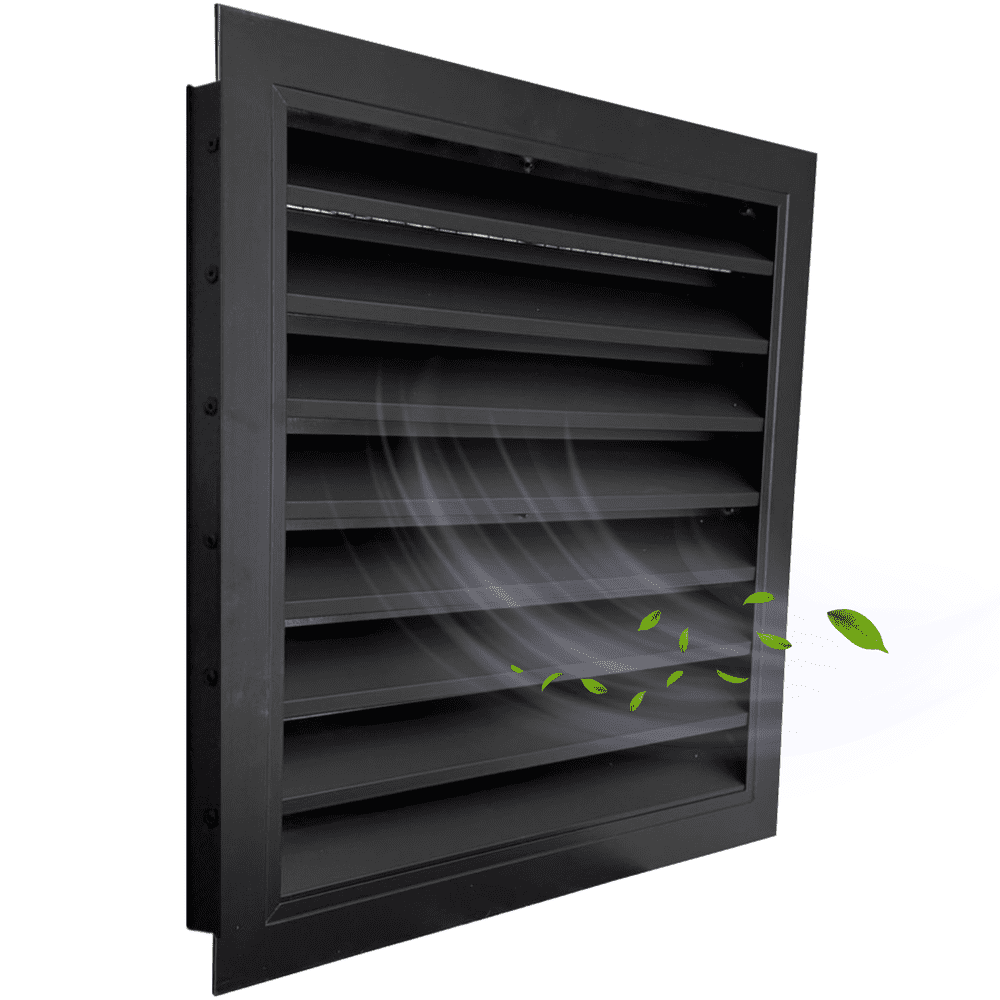 CRW Fixed Louvre Grilles, Aluminum with Screen - Anodized Aluminium Black Powder Coated