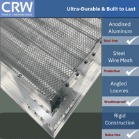 CRW Fixed Louvre Grilles, Aluminum with Screen - Anodized Aluminium Black Powder Coated