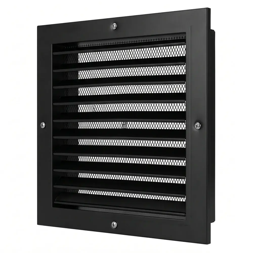 CRW Fixed Louvre Grilles, Aluminum with Screen - Black