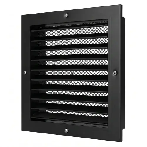 CRW Fixed Louvre Grilles, Aluminum with Screen - Black