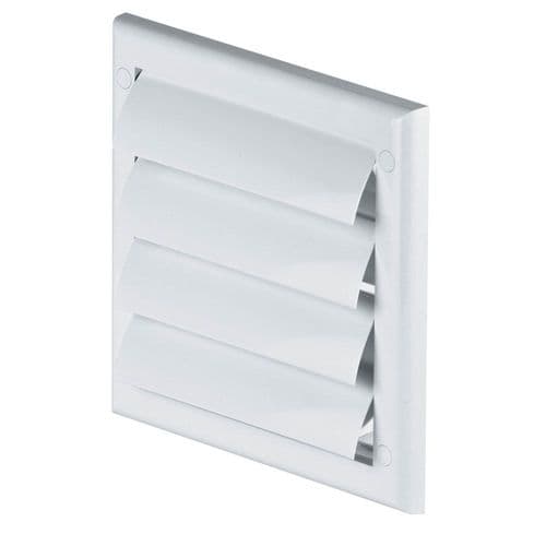 External plastic ventilation cover grill with gravity flaps and spigot