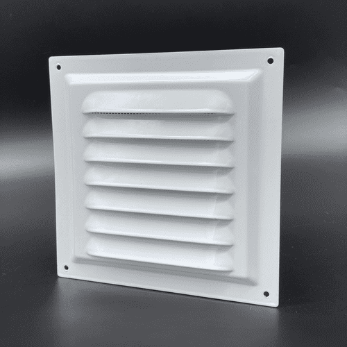 Flat White Metal Fixed Grille 200x200mm with FlyScreen - External/Internal Mounting for Ventilation