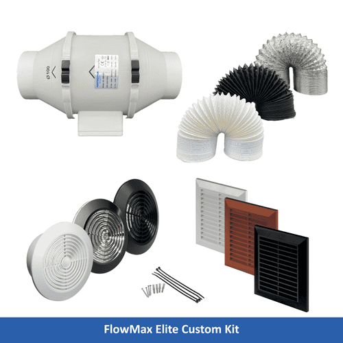FlowMax Elite Custom Kit 100mm Bathroom Shower Extractor Fan Kit – Customisable Ventilation Solution