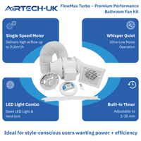 FlowMax Turbo  Bathroom Extractor Fan Kit –  Single Speed - LED Light - With or Without Timer