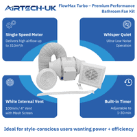 FlowMax Turbo Bathroom Extractor Fan Kit - Single Speed - With or Without Timer