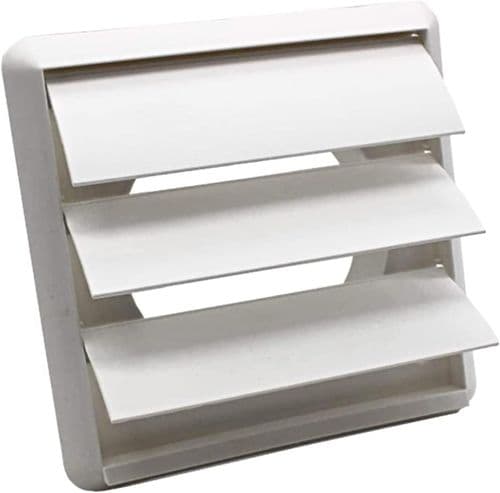 Gravity Grille 150mm External Dimension with 100mm/4" Round Rear Spigot Non-Return Shutter Ducting