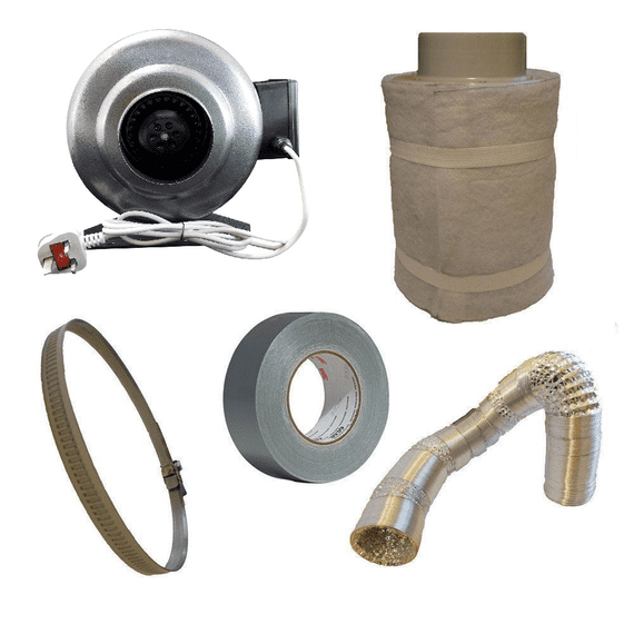 Hydroponic Ventilation Kit with Inline Duct Single Speed Fan