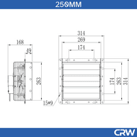 Industrial Exhaust Fan 250mm with Gravity Louvers Wall-Mounted Plate Axial Ventilation Fan