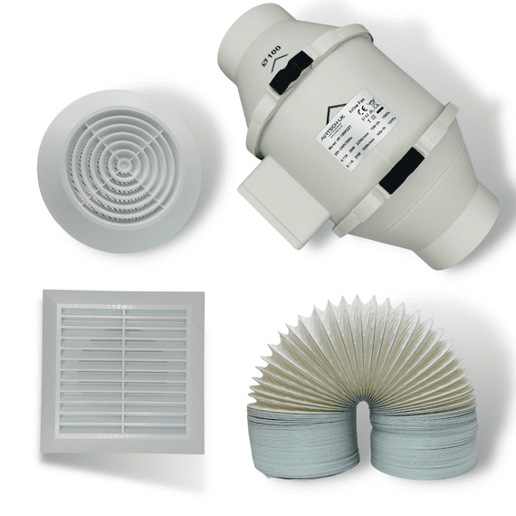 Quiet Powerful Bathroom Shower Inline Extractor Fan Kit 100 mm / 4& x22