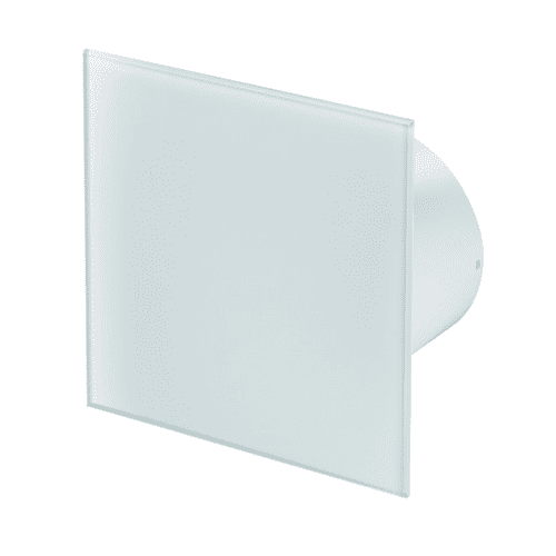 Silent Bathroom Extractor Fan White Glass Front Panel 100mm / 4" Option of Cord Timer Humidistat