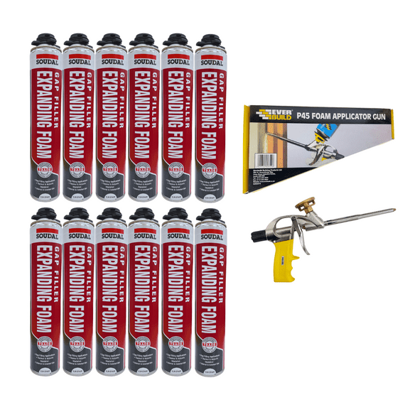 Soudal Gun Grade Expanding Foam 750ml X 12 with Everbuild P45 Metal