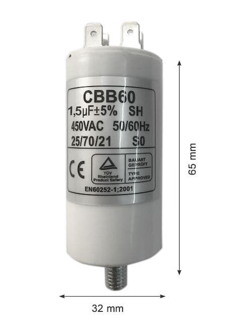 Produktbild von Universeller Motorkondensator 1,5 – 80 µF – Start- / Betriebskondensator Mit Flachstecker