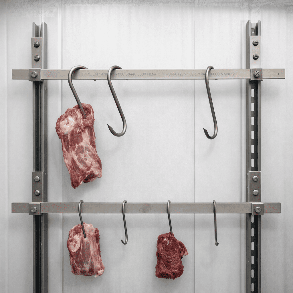 2.5 Meter Meat Hanging Rail Set With 4 Hooks For Cold Room & Freezer Storage