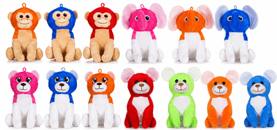 £2 Prize Every Time 6.5”/16cm Elephant, Monkey, Cat & Mice Plush Mix x 240 ( 49299X )