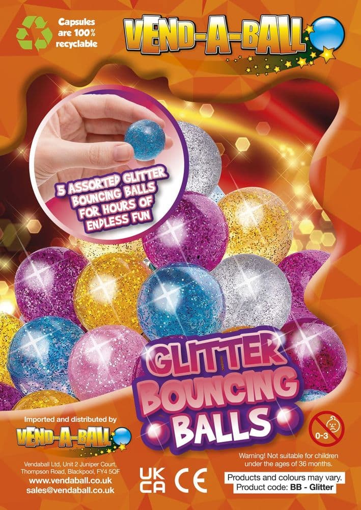 32mm Bouncy Balls x 100 Glitter