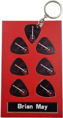 Brian May Guitar Plectrum Gift Set | 6 Artist Plectrums | 1 Artist Keyring