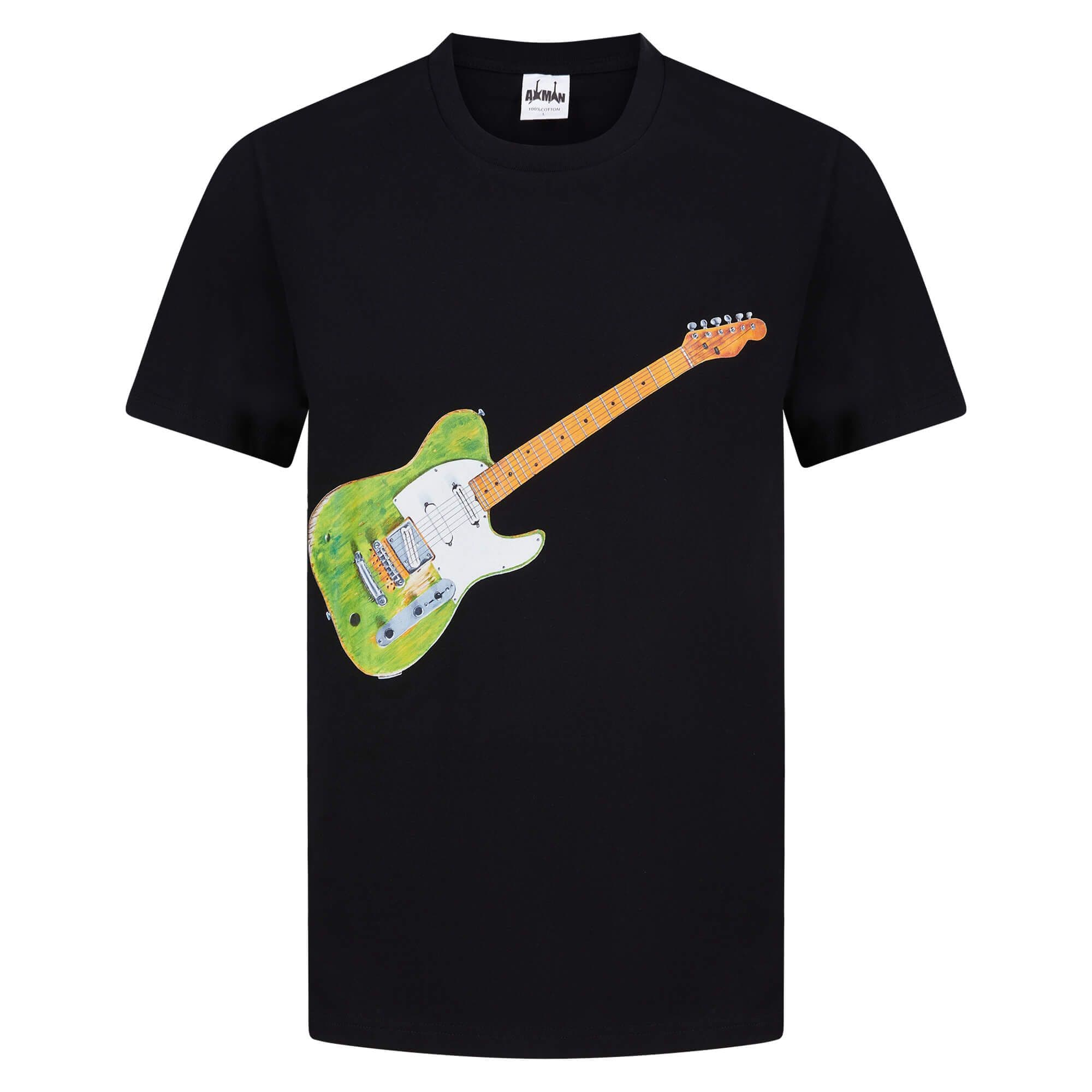 Francis Rossi distressed green guitar t-shirt, original hand-drawn artwork by Micheal Freel, Status Quo
