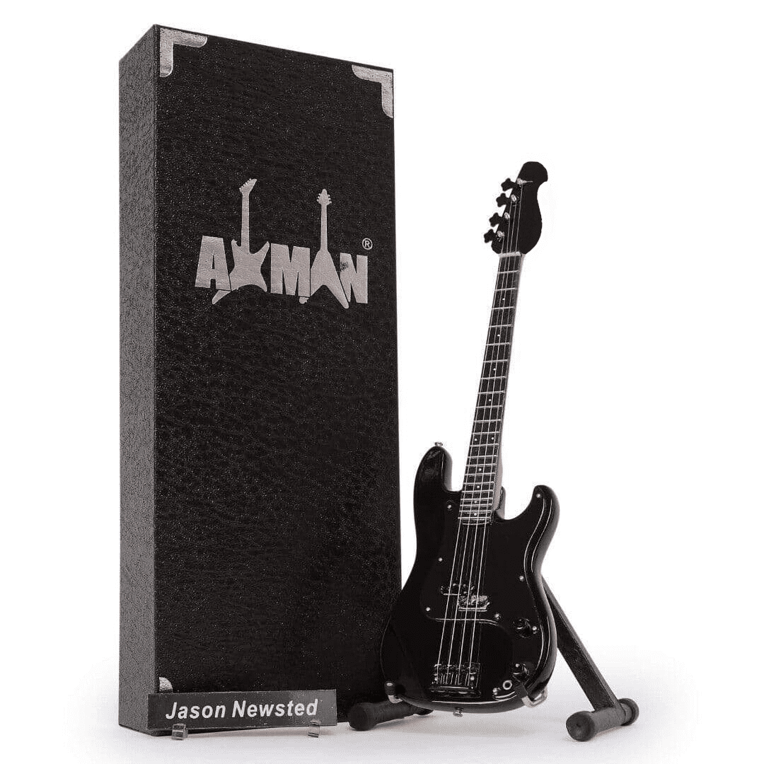 Réplica En Miniatura A Escala 1/4 De Guitarra Axman Jason Newsted – Ornamental Hecha A Mano Con Caja De Exhibición Y Soporte