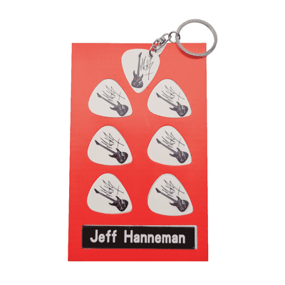 Jeff Hanneman Guitar Plectrum Gift Set | 6 Artist Plectrums | 1 Artist Keyring