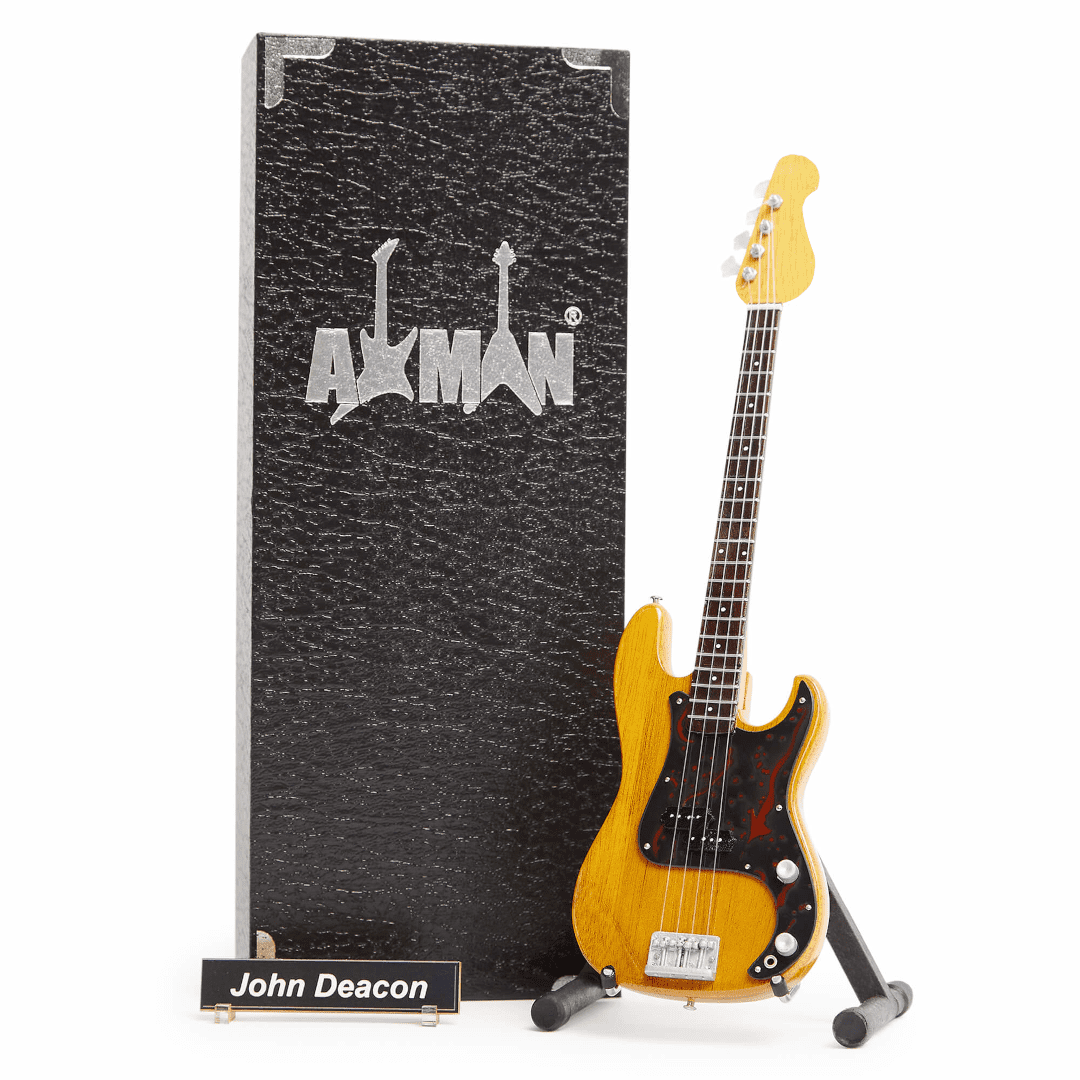 John Deacon Bass miniature guitar replica, 1:4 scale handmade tribute