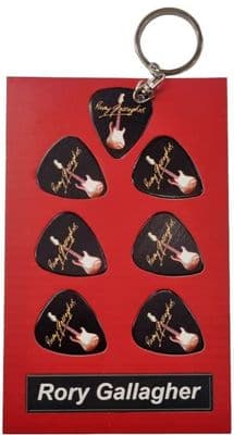 Rory Gallagher Guitar Plectrum Gift Set | 6 Artist Plectrums | 1 Artist Keyring