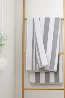 Bianca Reversible Stripe Jacqual Towels | Grey