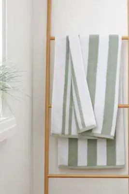 Bianca Reversible Stripe Jacqual Towels | Sage
