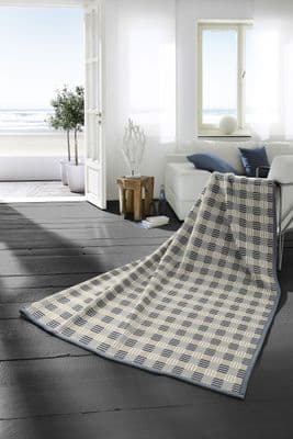 Biederlack Blanket Blocks Check Cotton Rich 140x180cm| Blue 818645