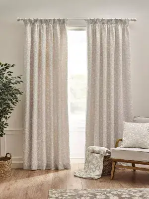 Catherine Lansfield Brooke Floral Pencil Pleat Curtains | Natural