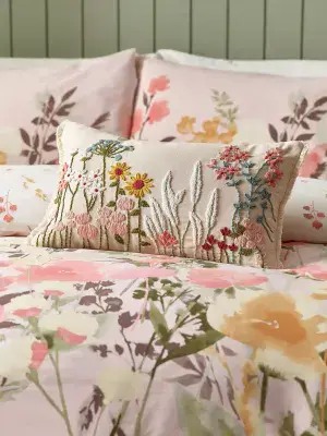 Catherine Lansfield Country Side Floral 30x50cm Boudoir Cushion | Natural