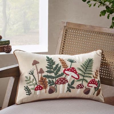 Catherine Lansfield Embroidery Woodland Filled Cushion | Natural