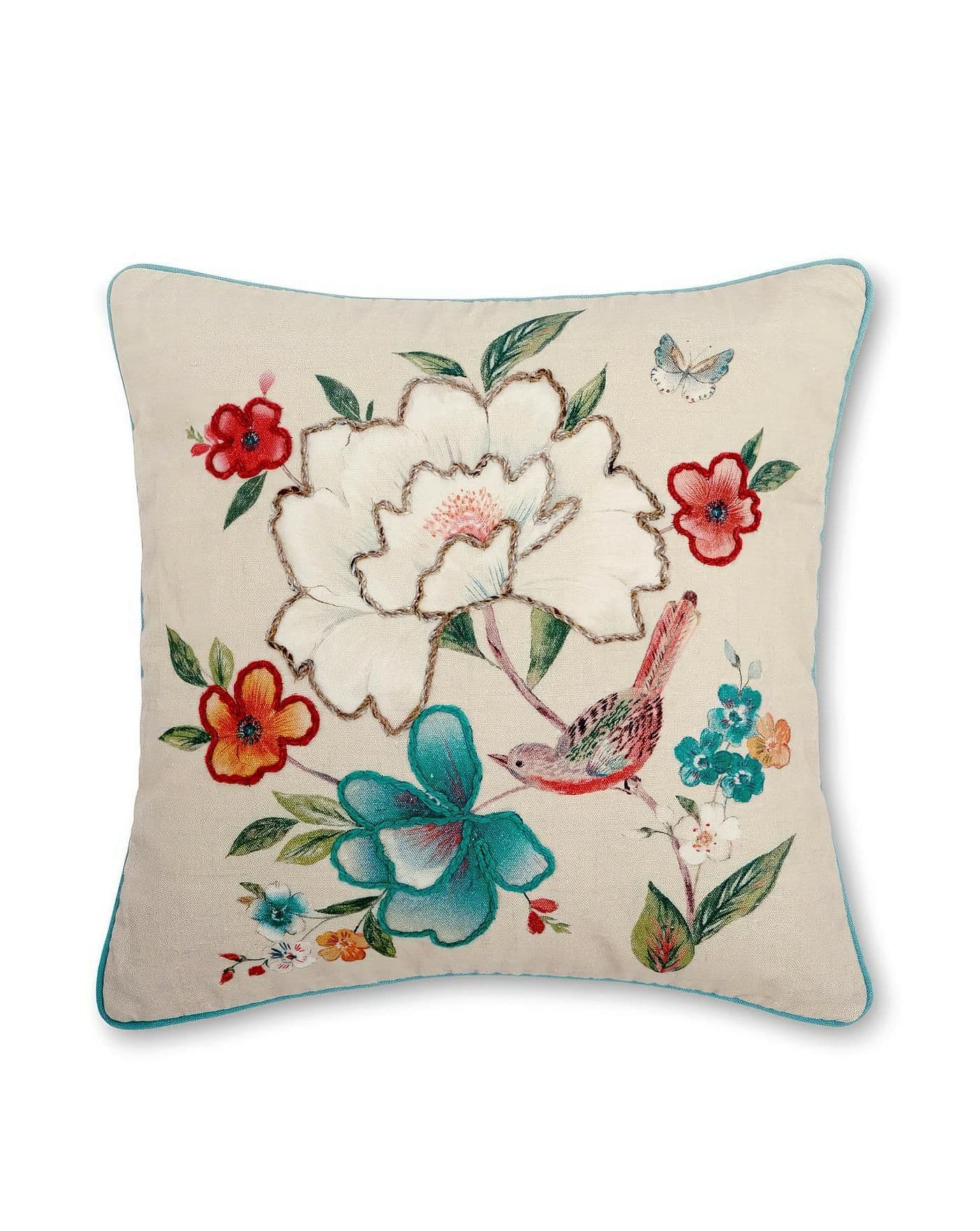 Catherine Lansfield Pippa Floral Birds Fillled Cushion Natural