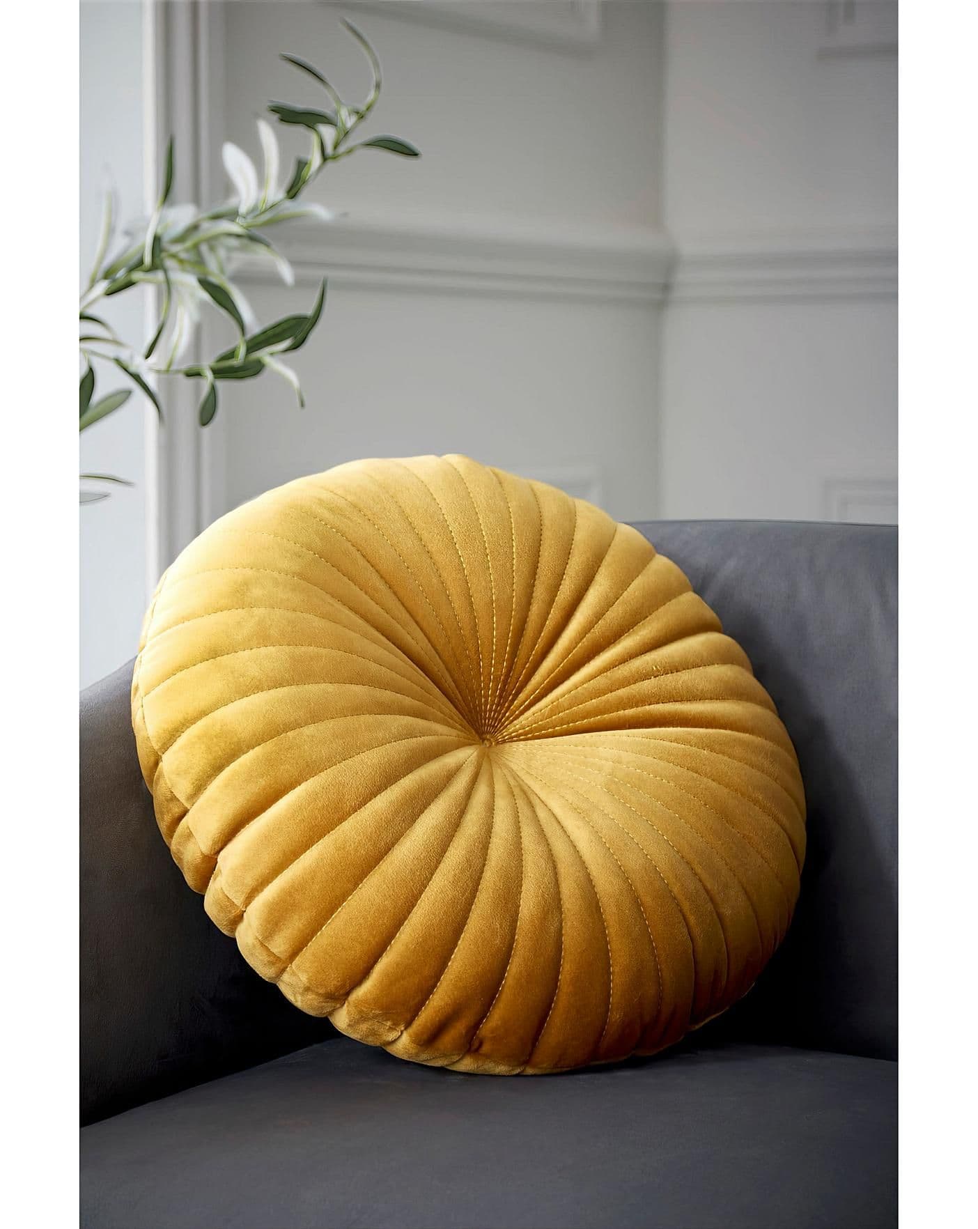 Catherine Lansfield Round Filled Cushion Mustard