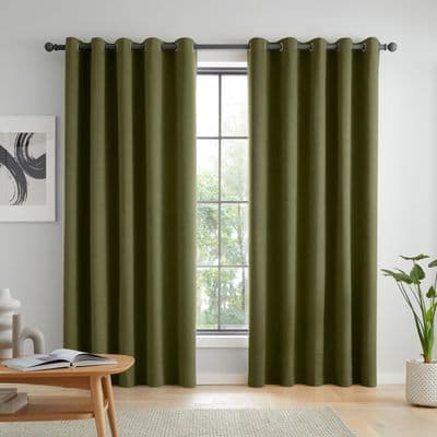 Catherine Lansfield Wilson BO Thermal Curtains| Olive