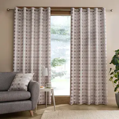 Catherine Lansfield Wilson Check Blackout Curtains | Natural