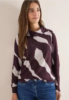 CECIL Big Collar All Over Print T-Shirt | Eggplant 324156