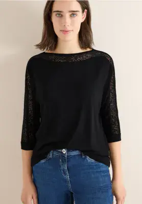 CECIL  Burnout Mesh Batwing Top  | Black 324281