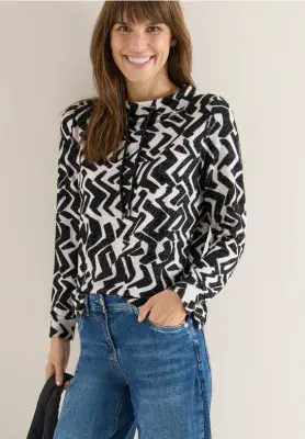 CECIL  Cosy All Over Print Funnel Neck Top| Black Mix 324284