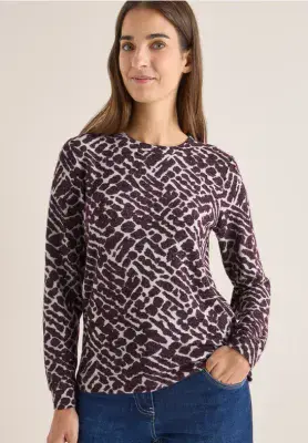 CECIL Cosy Melange All Over Print Shirt | Egg Plant 324148
