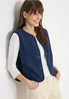 CECIL  Curly Fake Wool Vest | Denim Blue 220309