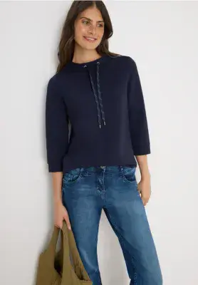 CECIL  Solid Ottoman  Funnel Neck| Dark Blue 324048