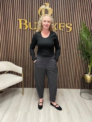 D.E.C.K BY DECOLLAGE Barrel Trousers  | Dark Grey HB2511